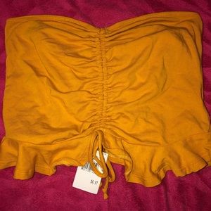 yellow strapless crop top